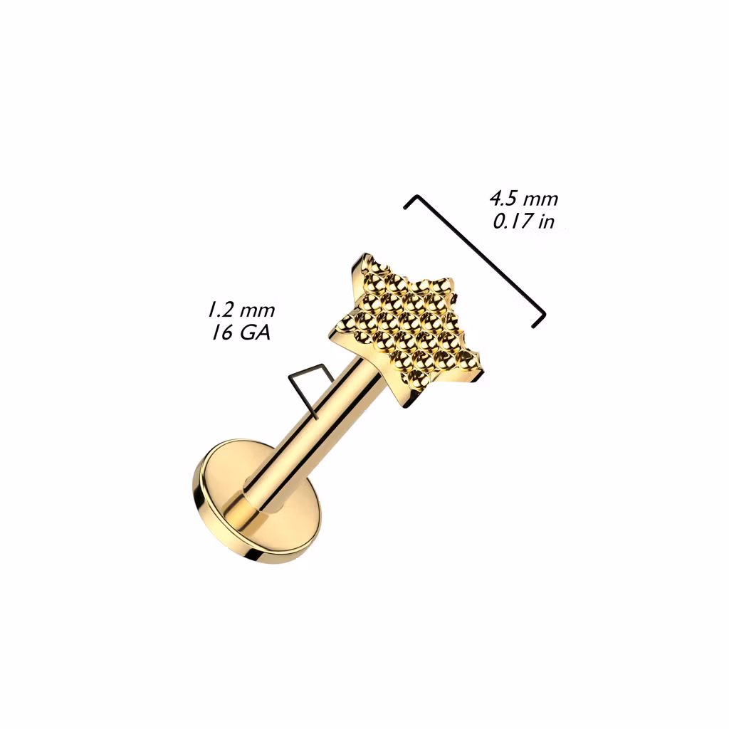 Labret i titanium 1.2mm - Stjärnformad topp med gropar