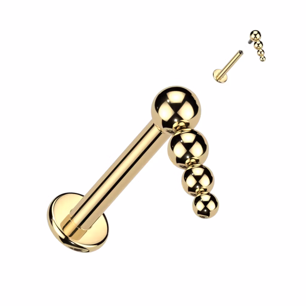 Labret i titanium 1.2mm - Rak bollkluster med 4 olika kulor