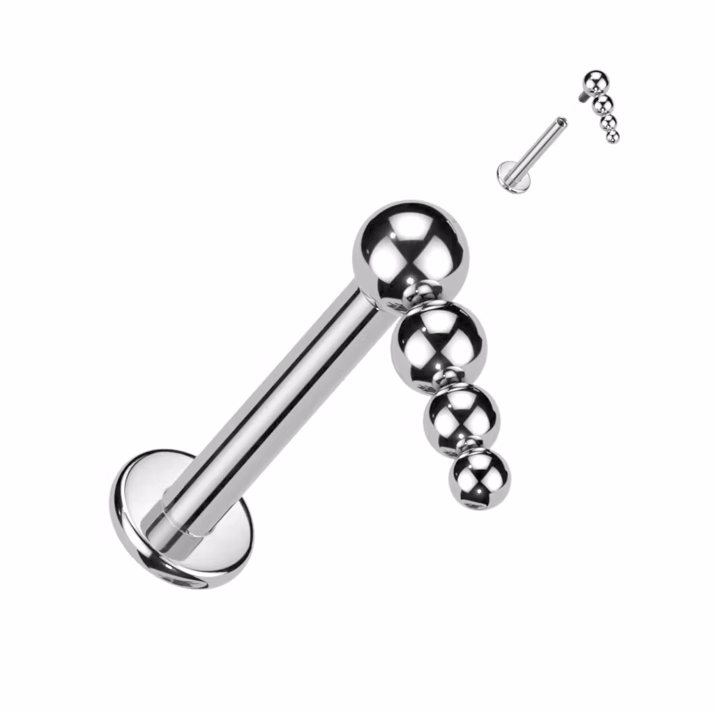 Labret i titanium 1.2mm - Rak bollkluster med 4 olika kulor