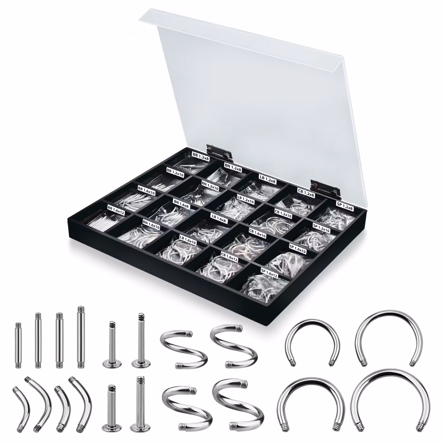 Mixpack / sortiment med 460 lösa delar kirurgiskt stål