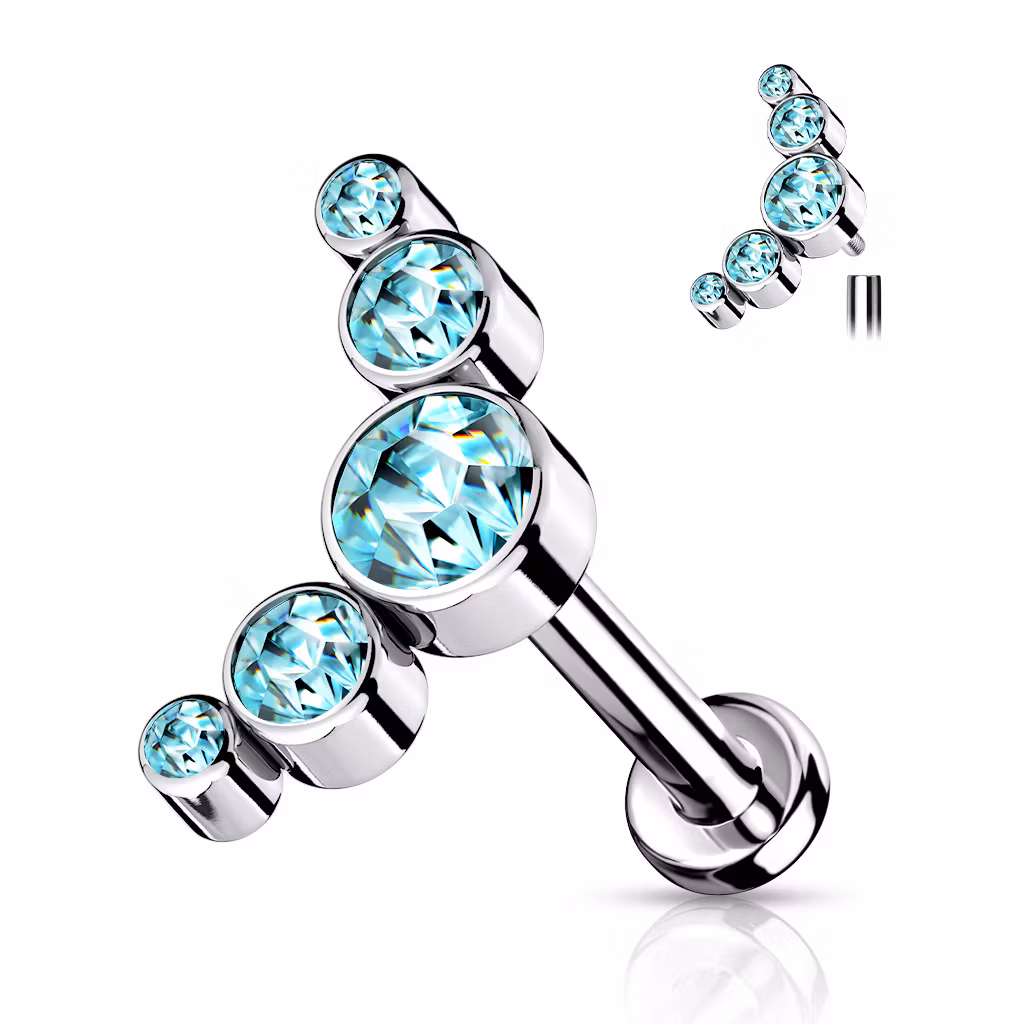 Labret i titanium 1.2mm - Böjd topp med 5st runda cubic zirconia