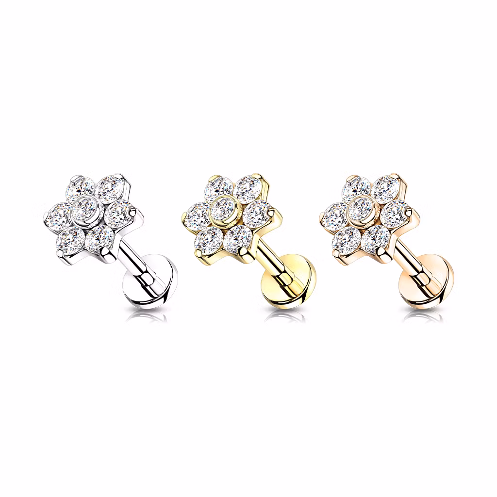 Labret i titanium 1.2mm - Blomma med cubic zirconia