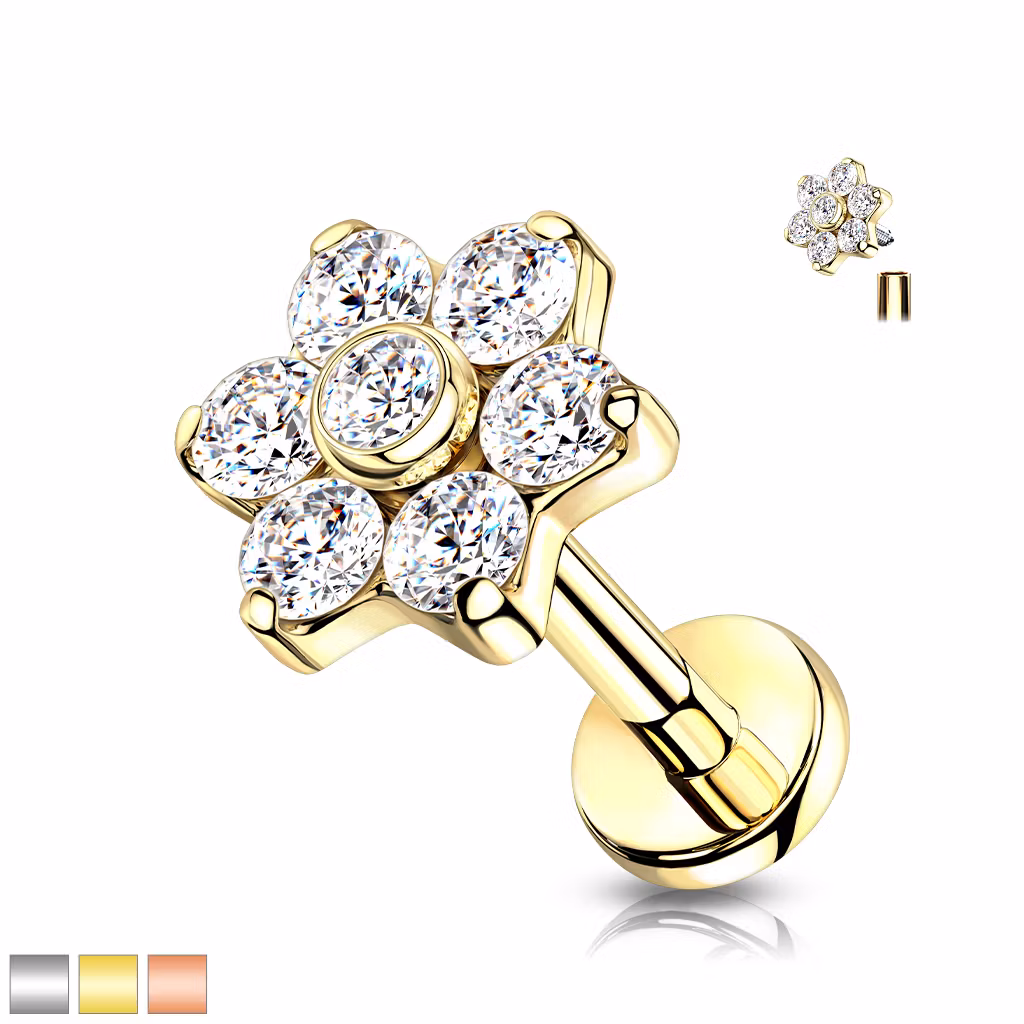 Labret i titanium 1.2mm - Blomma med cubic zirconia