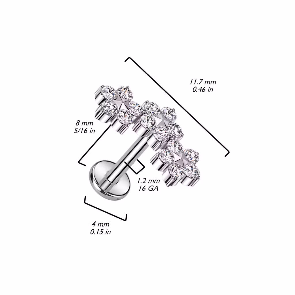 Labret i titanium 1.2mm - Trippel blomma med cubic zirconia
