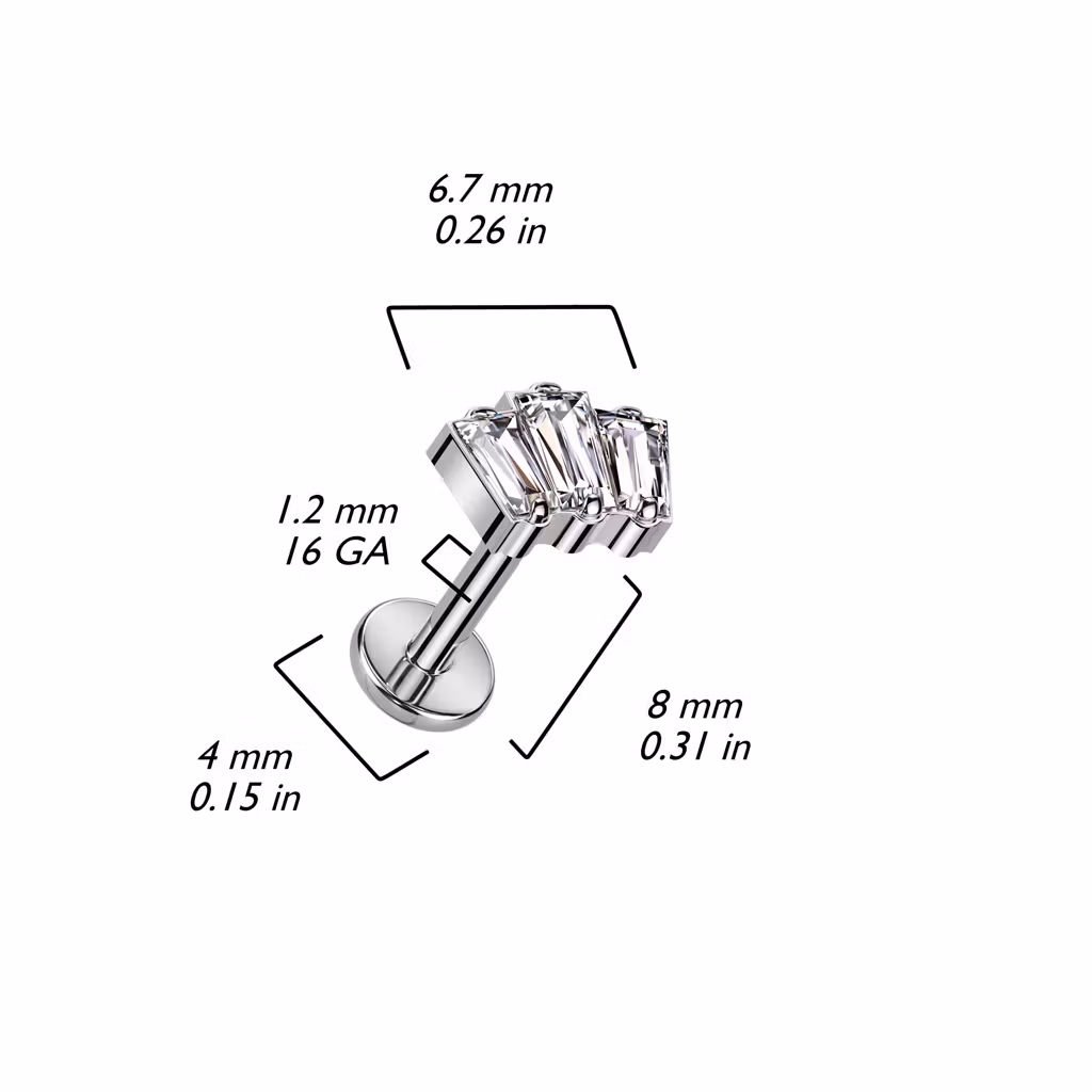 Labret i titanium 1.2mm - Topp med 3st baguetteslipade cubic zirconia eller opal