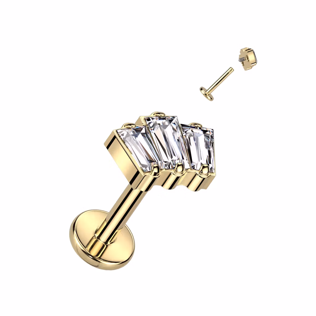 Labret i titanium 1.2mm - Topp med 3st baguetteslipade cubic zirconia eller opal
