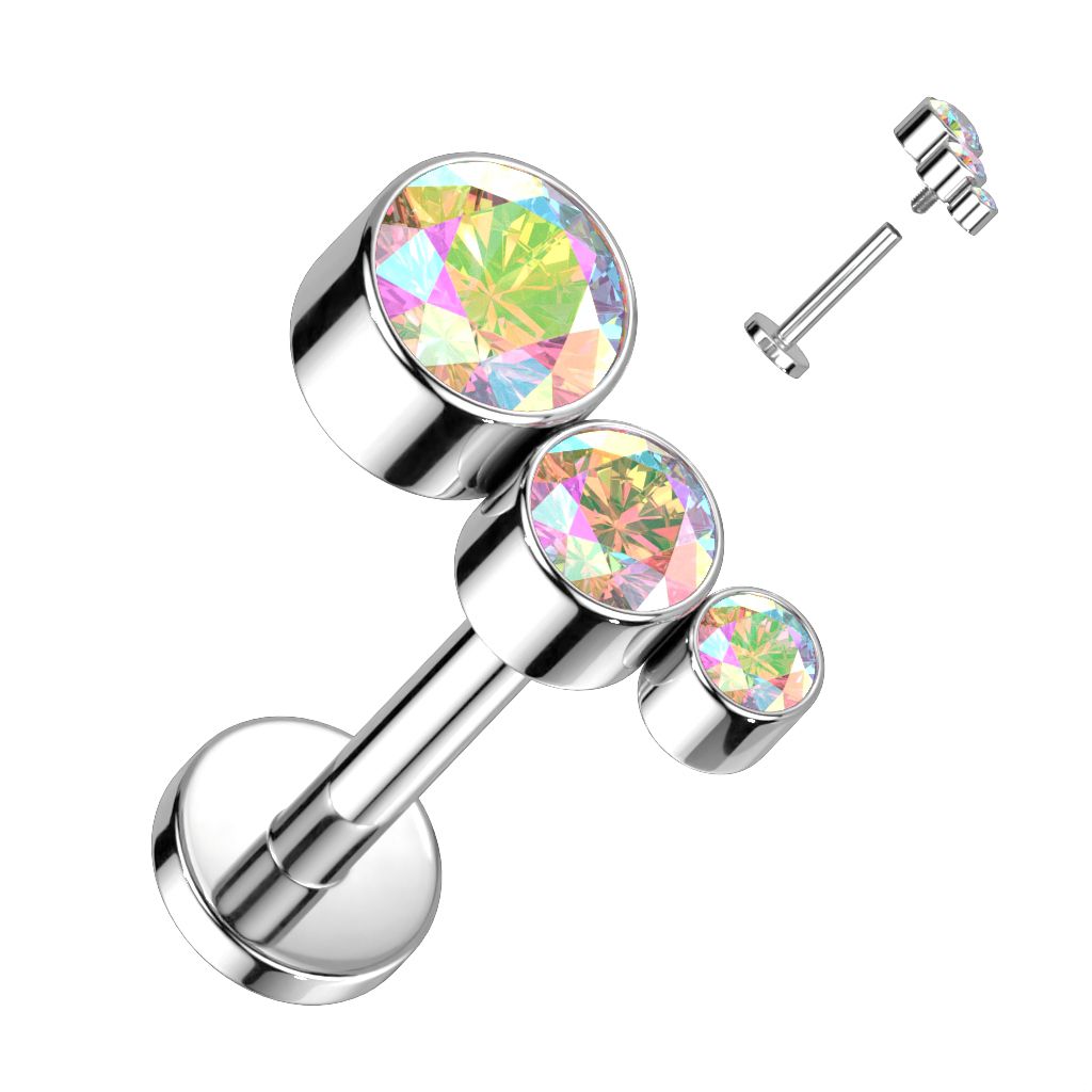 Labret i titanium 1.2mm - Topp med 3st cubic zirconia