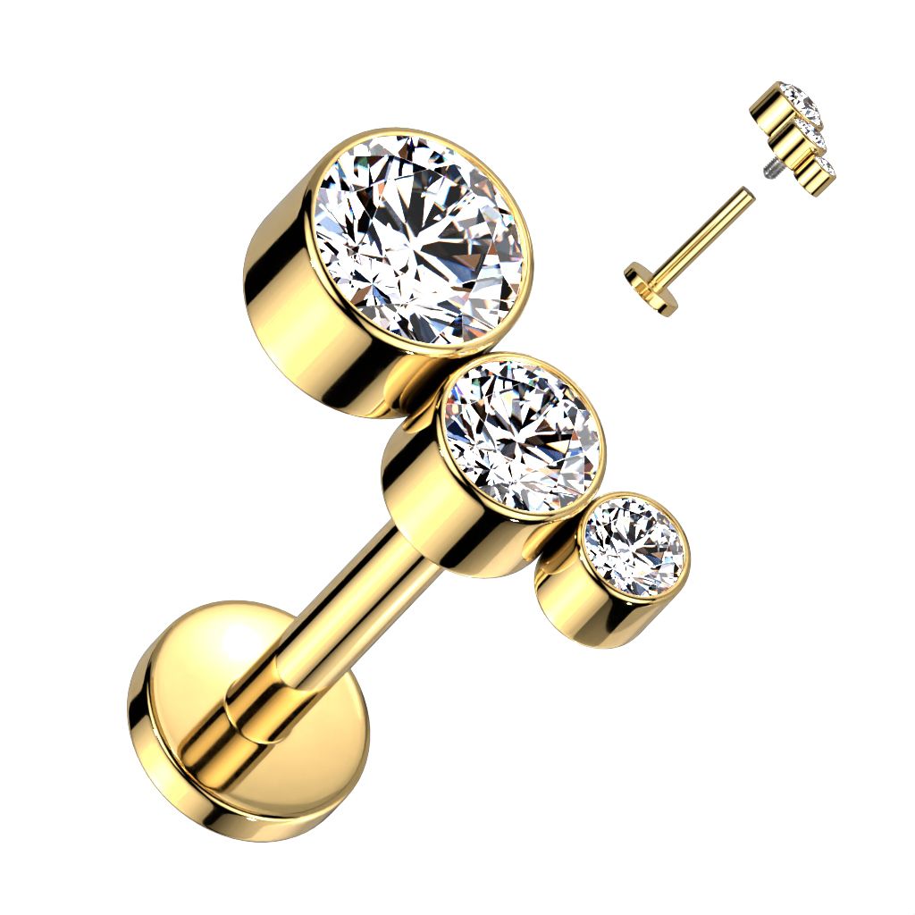 Labret i titanium 1.2mm - Topp med 3st cubic zirconia