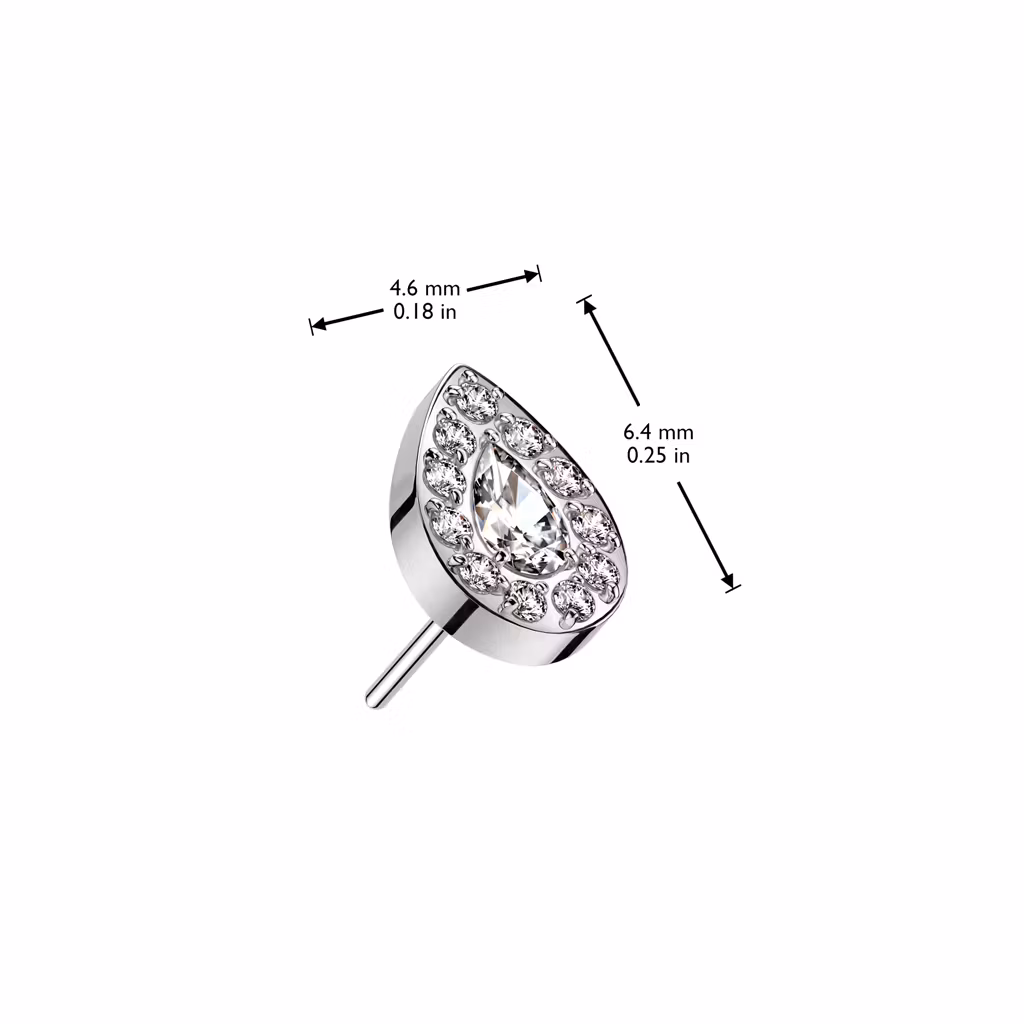 Threadless topp i titanium - Droppformad topp med CNC-monterade cubic zirconia