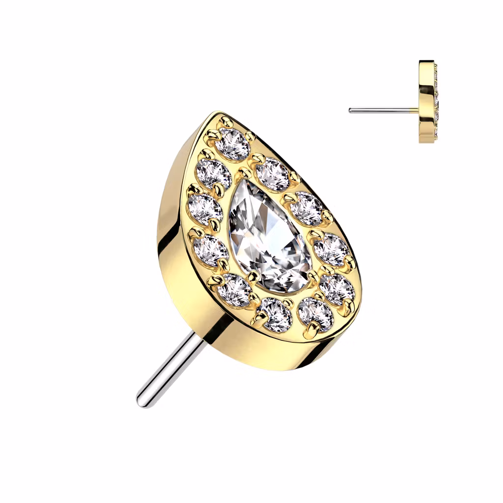 Threadless topp i titanium - Droppformad topp med CNC-monterade cubic zirconia