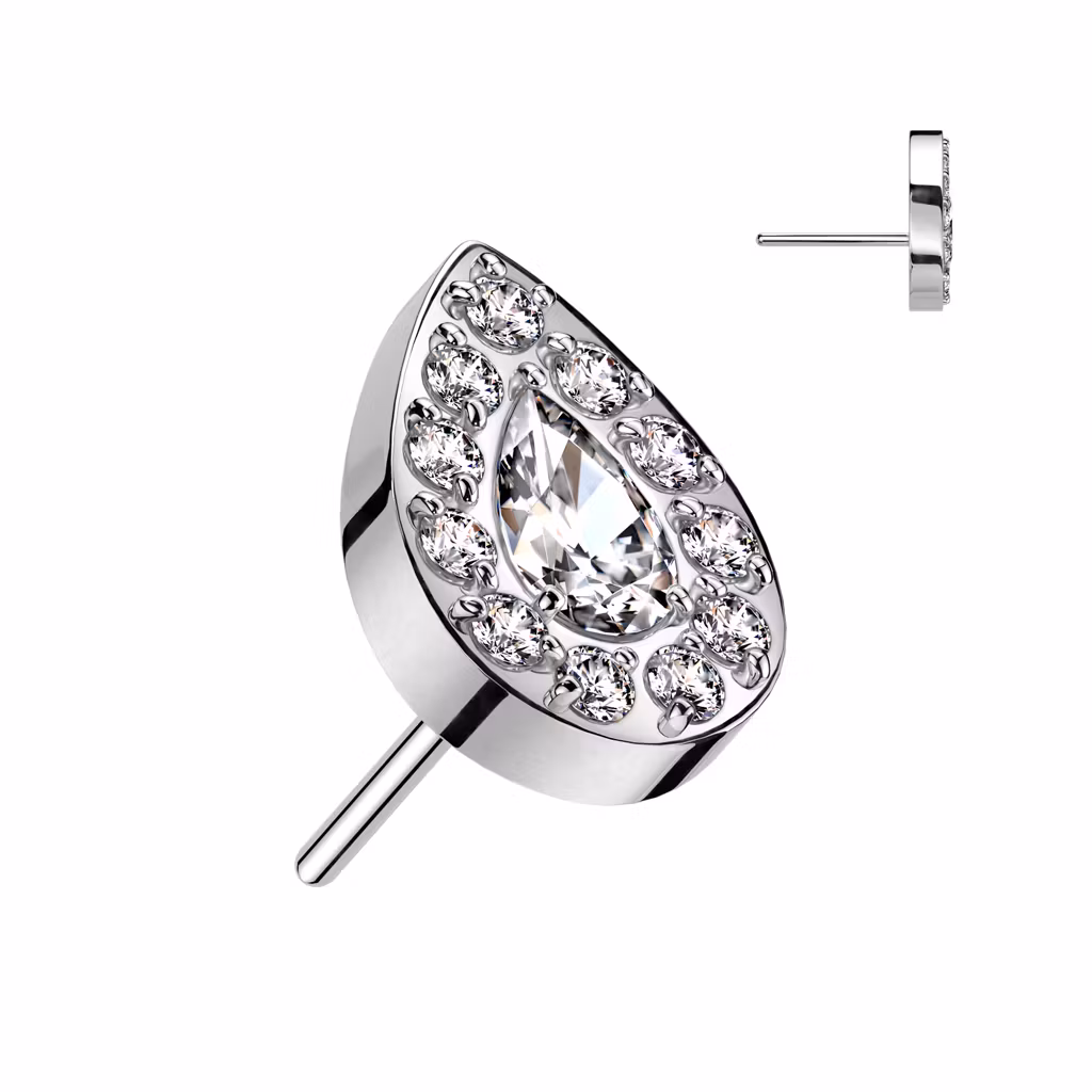 Threadless topp i titanium - Droppformad topp med CNC-monterade cubic zirconia