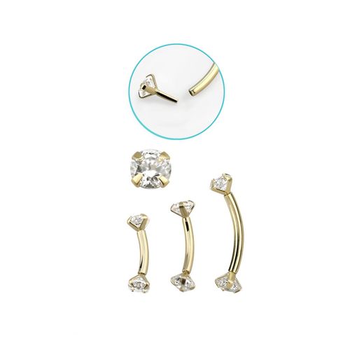 Threadless banana ögonbryn 1.2mm  i 14 karat äkta guld med cubic zirconia