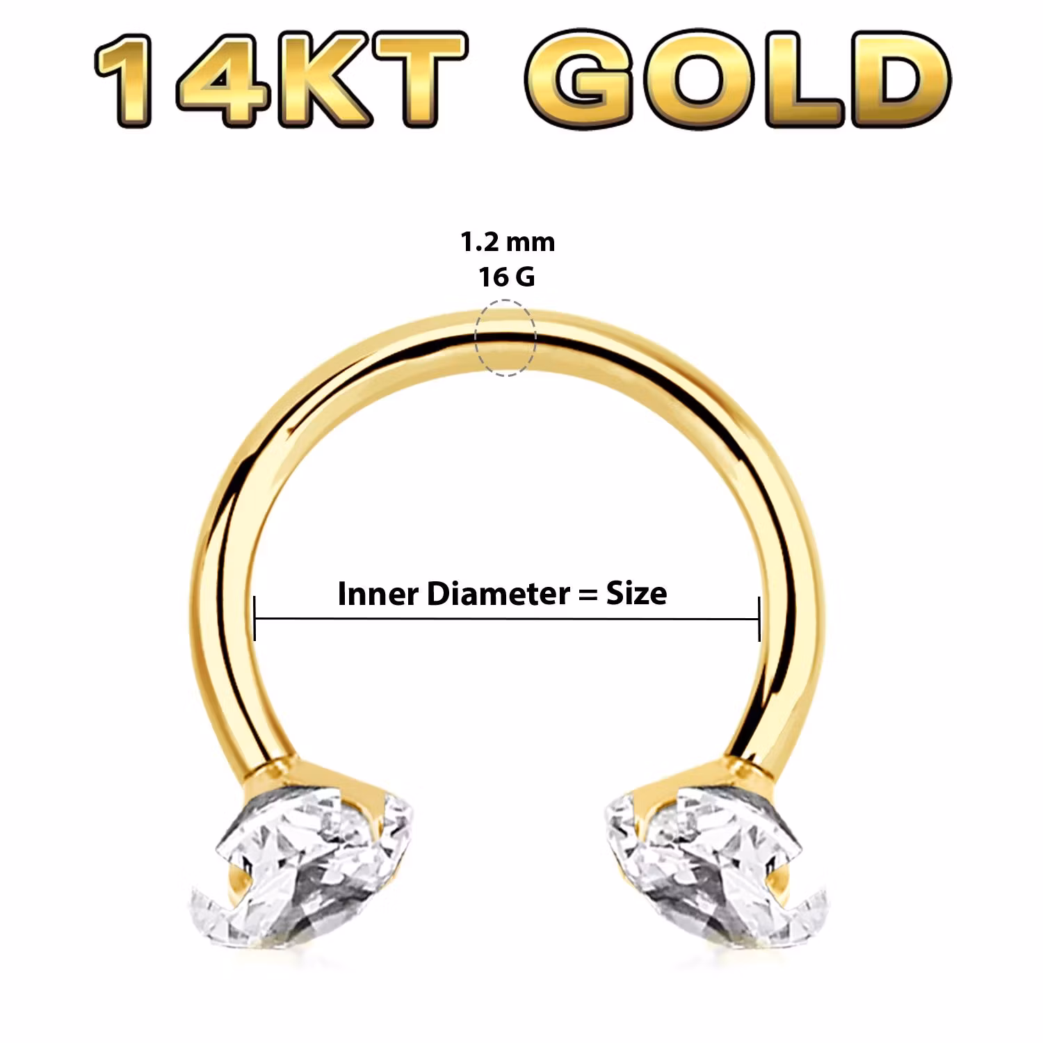 Cirkulär barbell CBR 1.2mm i 14 karat äkta guld med cubic zirconia