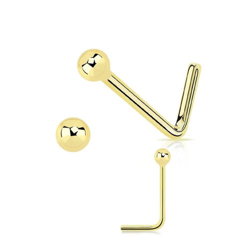 L-böjd nässmycke 0.6mm i äkta 14 karat guld med 1.5mm boll