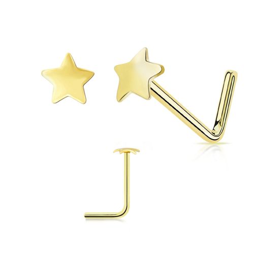 L-böjd nässmycke 0.6mm i äkta 14 karat guld med 2.5mm stjärna