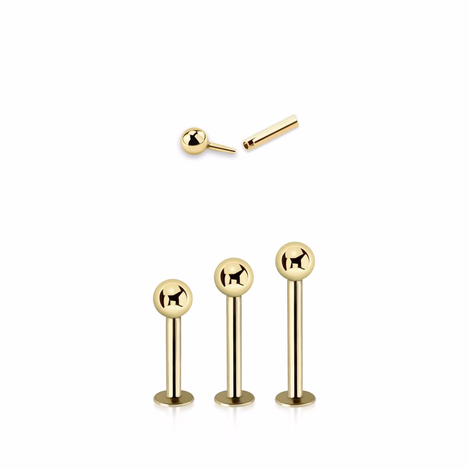Labret 1.2mm med 3mm kula äkta 14 karat guld