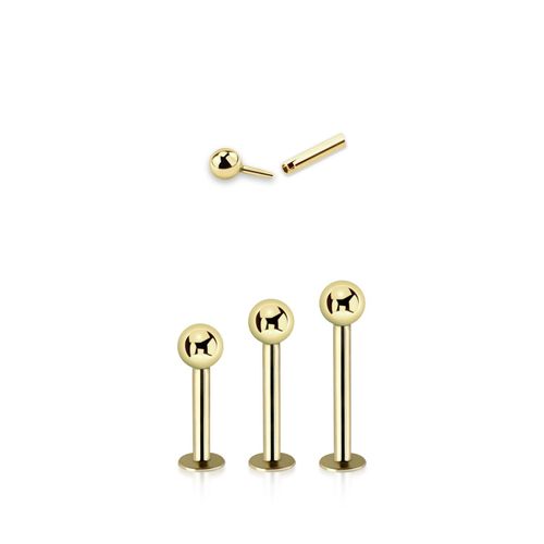 Labret 1.2mm med 3mm kula äkta 14 karat guld