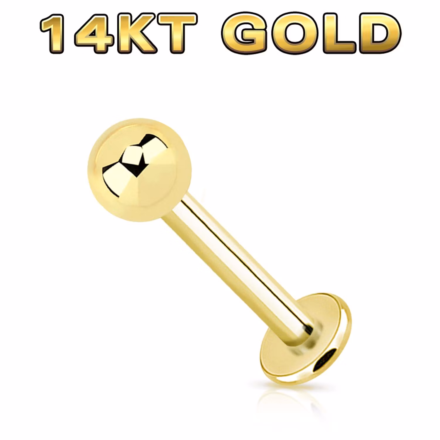 Labret 1.2mm med 2.5 eller 3mm kula - invändigt gängad äkta 14 karat guld