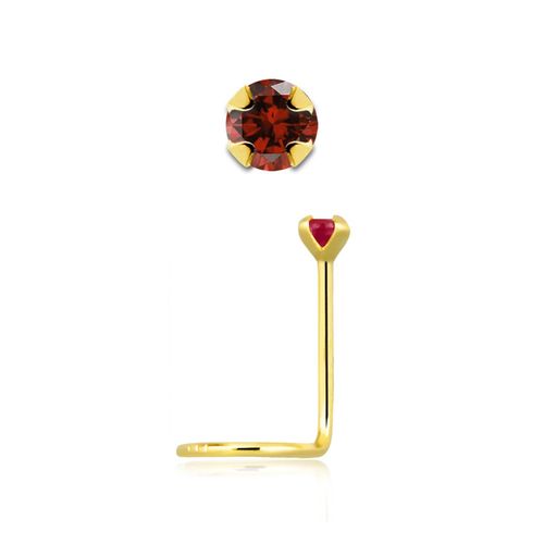 Nässmycke "nässkruv" 0.6mm i äkta 14 karat guld med geniun garnet sten