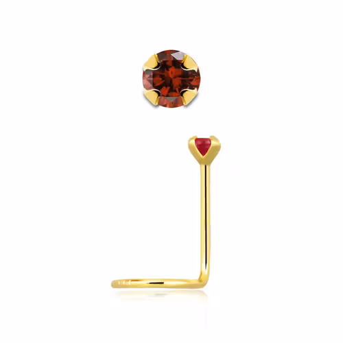 Nässmycke "nässkruv" 0.6mm i äkta 14 karat guld med geniun garnet sten
