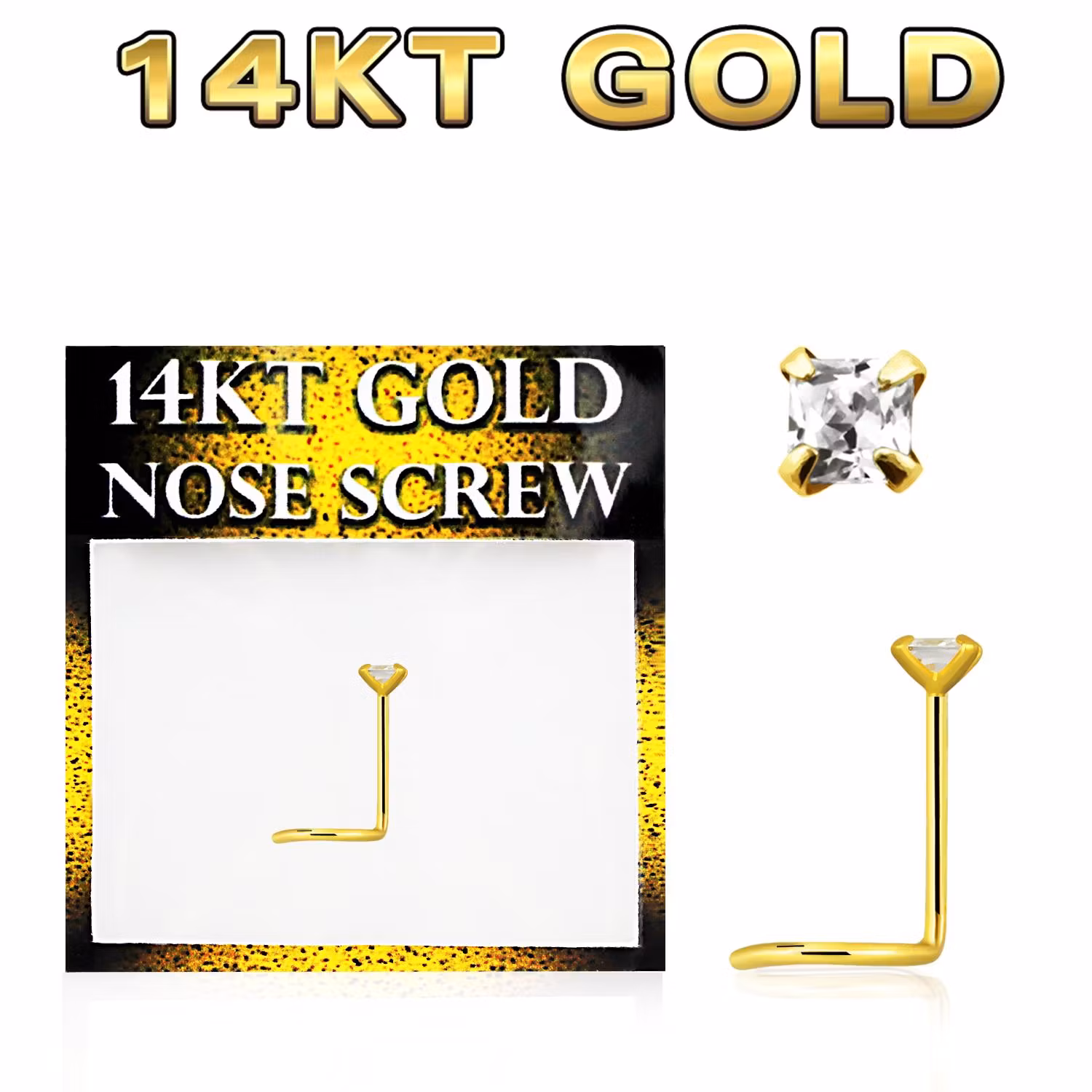 Nässmycke "Nässkruv" i äkta 14 karat guld med 2mm fyrkantig cubic zirconia