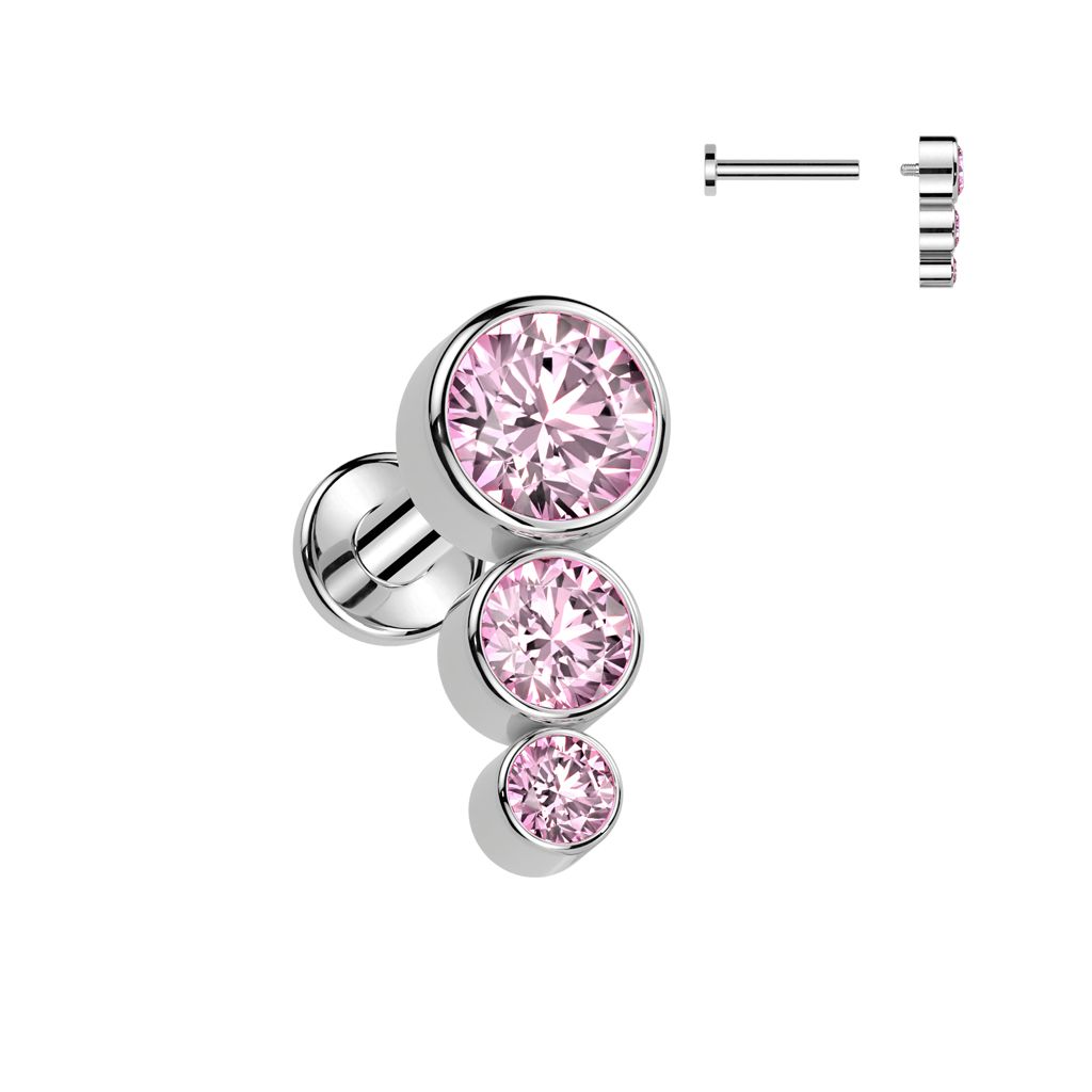 Labret i titanium 1.2mm - Topp med 3st cubic zirconia i olika storlekar
