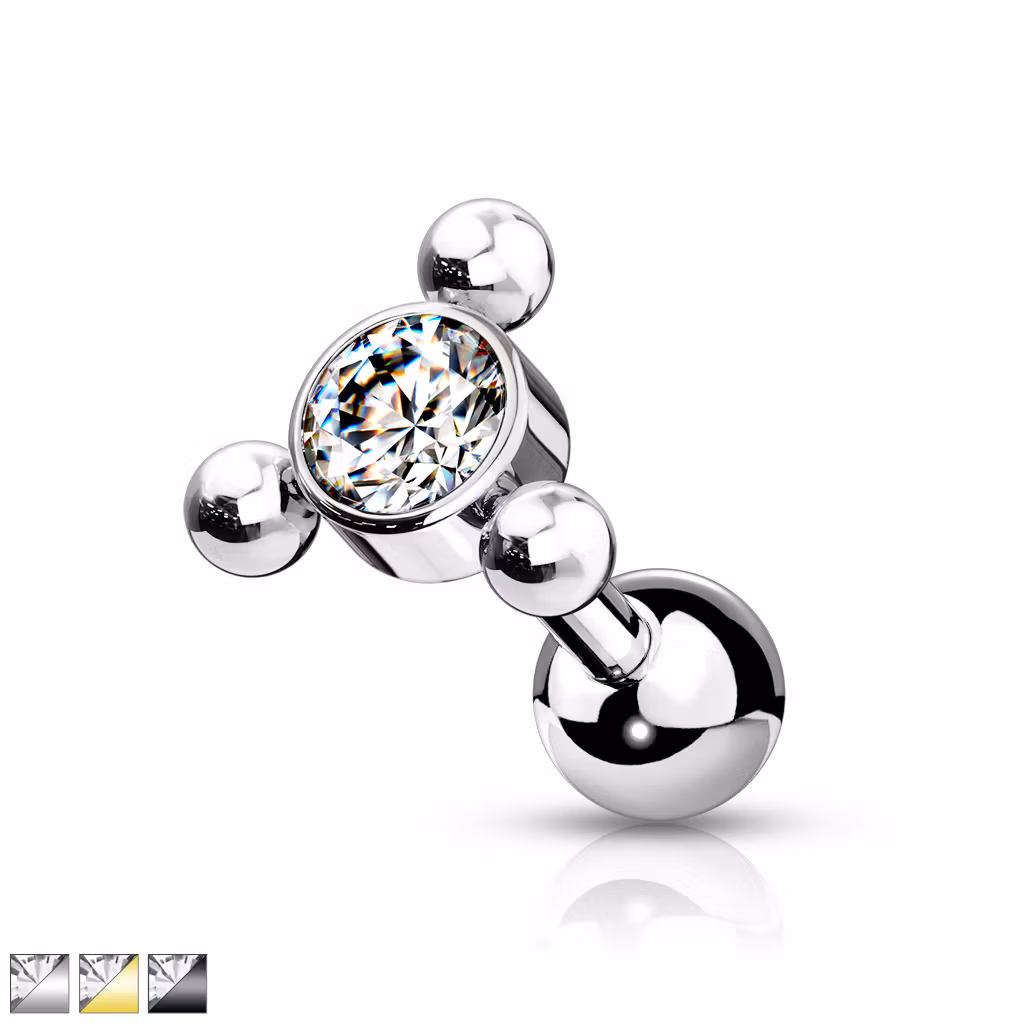 Tragus barbell kirurgiskt stål - Triangelkluster med klar cubic zirconia