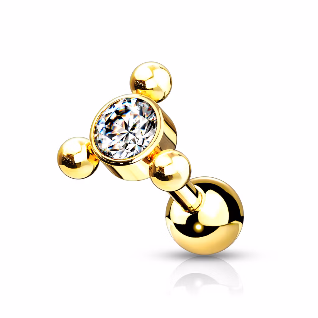 Tragus barbell kirurgiskt stål - Triangelkluster med klar cubic zirconia