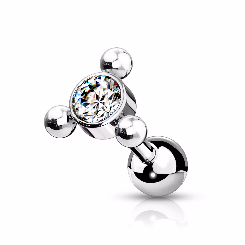 Tragus barbell kirurgiskt stål - Triangelkluster med klar cubic zirconia
