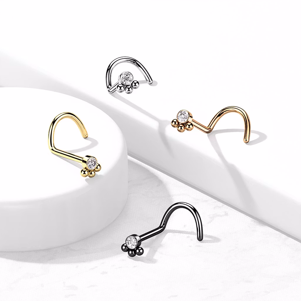 Nässmycke "nässkruv" kirurgiskt stål 0.8mm - kluster med klar CZ och bollar