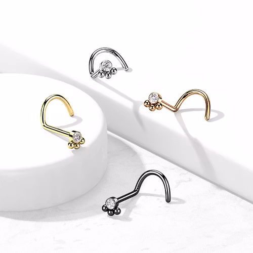 Nässmycke "nässkruv" kirurgiskt stål 0.8mm - kluster med klar CZ och bollar