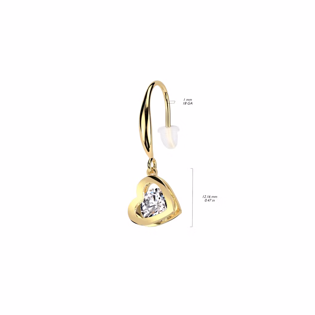 Örhänge i kirurgiskt stål med hjärtformat hänge med rund cubic zirconia (par)