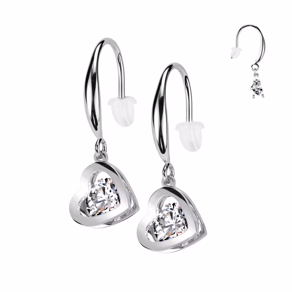 Örhänge i kirurgiskt stål med hjärtformat hänge med rund cubic zirconia (par)