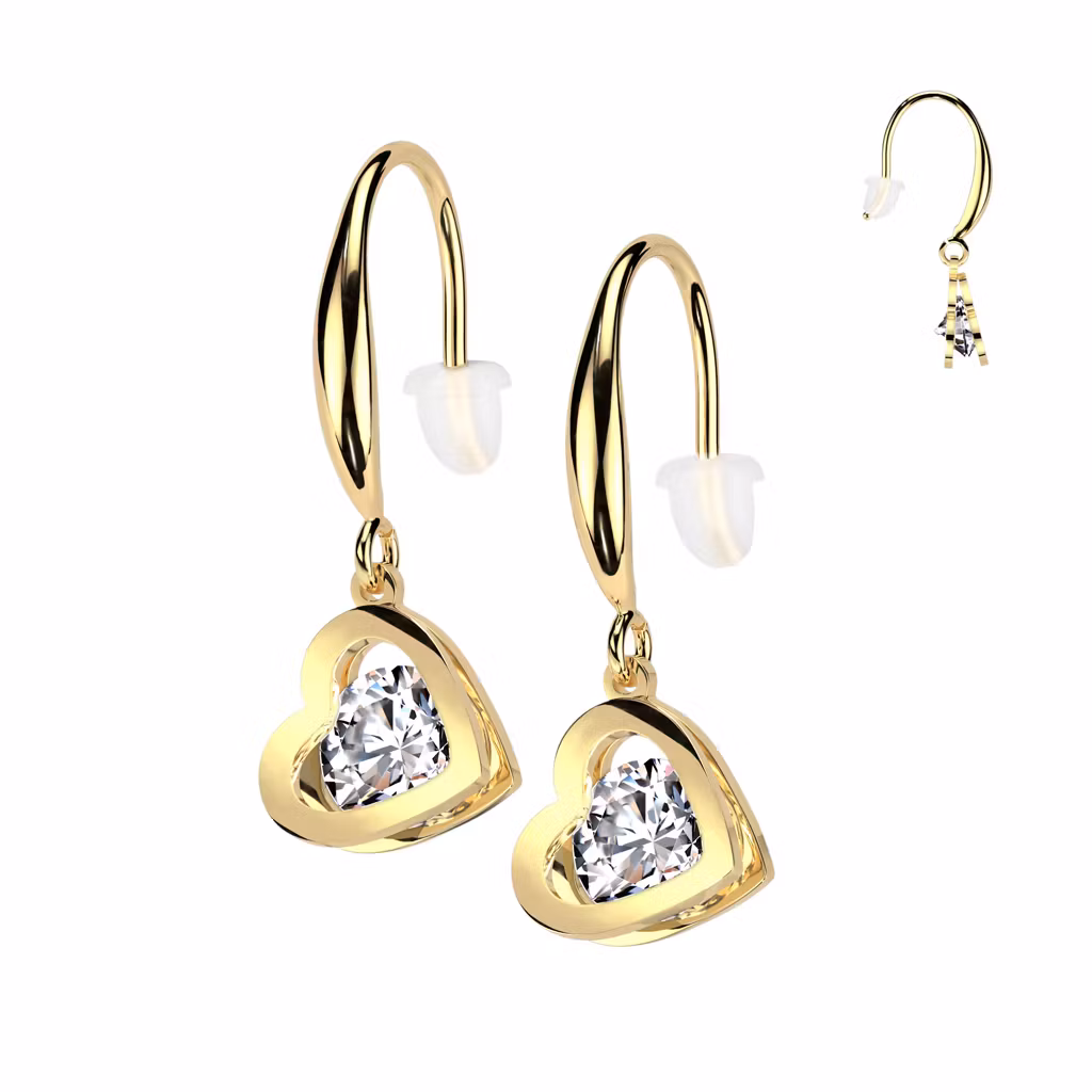 Örhänge i kirurgiskt stål med hjärtformat hänge med rund cubic zirconia (par)