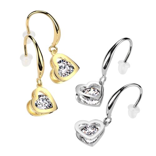 Örhänge i kirurgiskt stål med hjärtformat hänge med rund cubic zirconia (par)