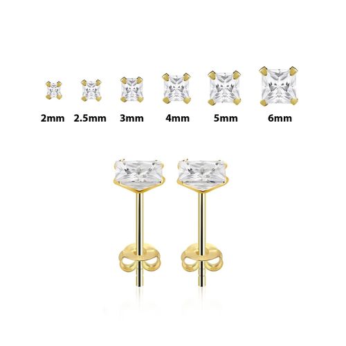 Örhänge i äkta 14 karat guld - fyrkantig klar cubic zirconia (par)