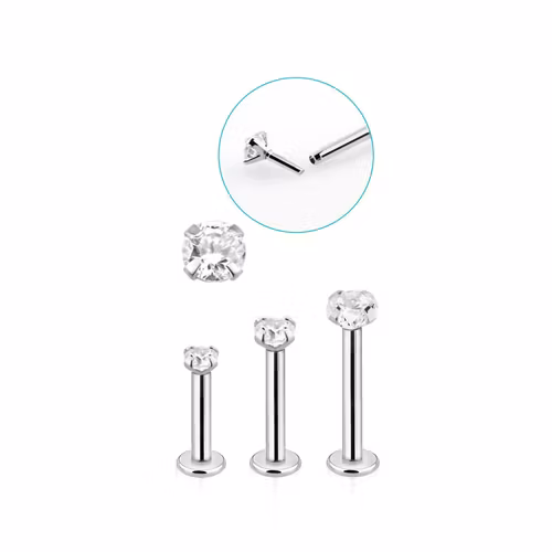 Labret i äkta 14 karat vitt guld - rund klar cubic zirconia