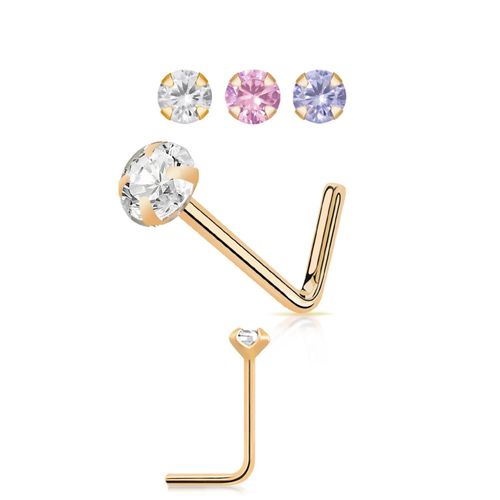 Nässmycke "L-böjd" i äkta 14 karat roséguld med 2mm cubic zirconia