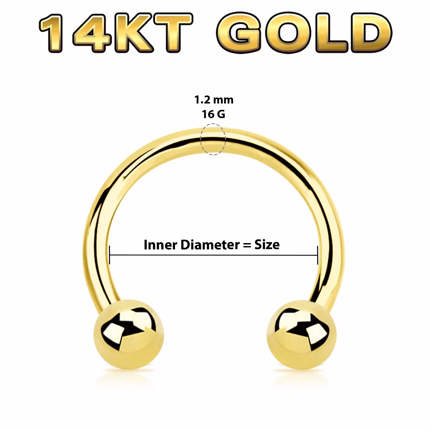 Cirkulär barbell / CBR i äkta 14 karat guld - 1.2mm med kulor
