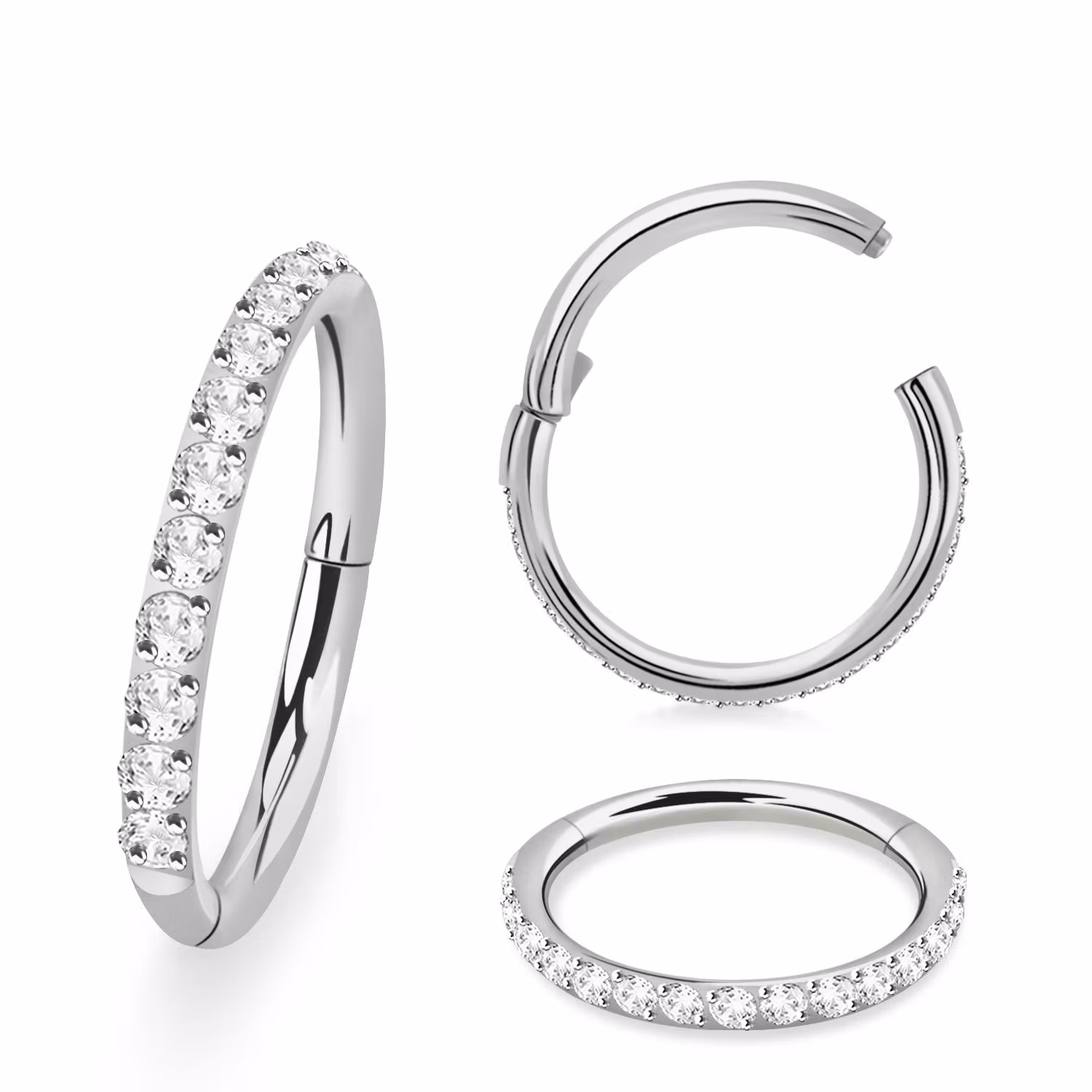 Titanium ring 1.0mm med gångjärn och CZ stenar på ytterkanten