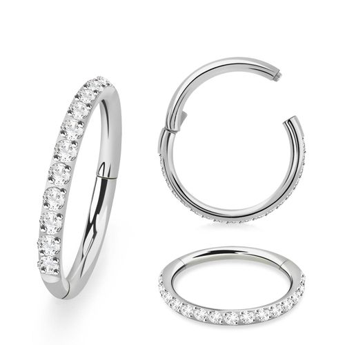 Titanium ring 1.0mm med gångjärn och CZ stenar på ytterkanten