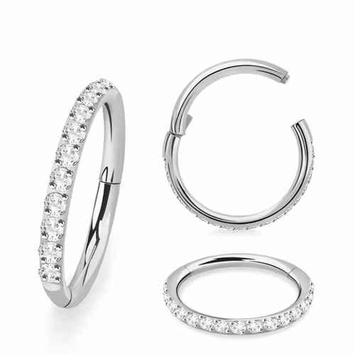 Titanium ring 1.0mm med gångjärn och CZ stenar på ytterkanten