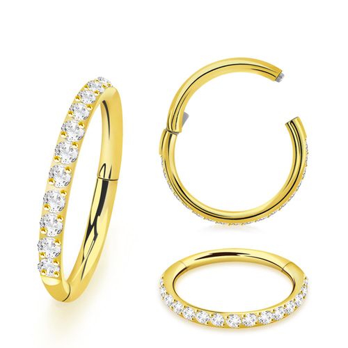 PVD Titanium ring 1.0mm med gångjärn och CZ stenar på ytterkanten