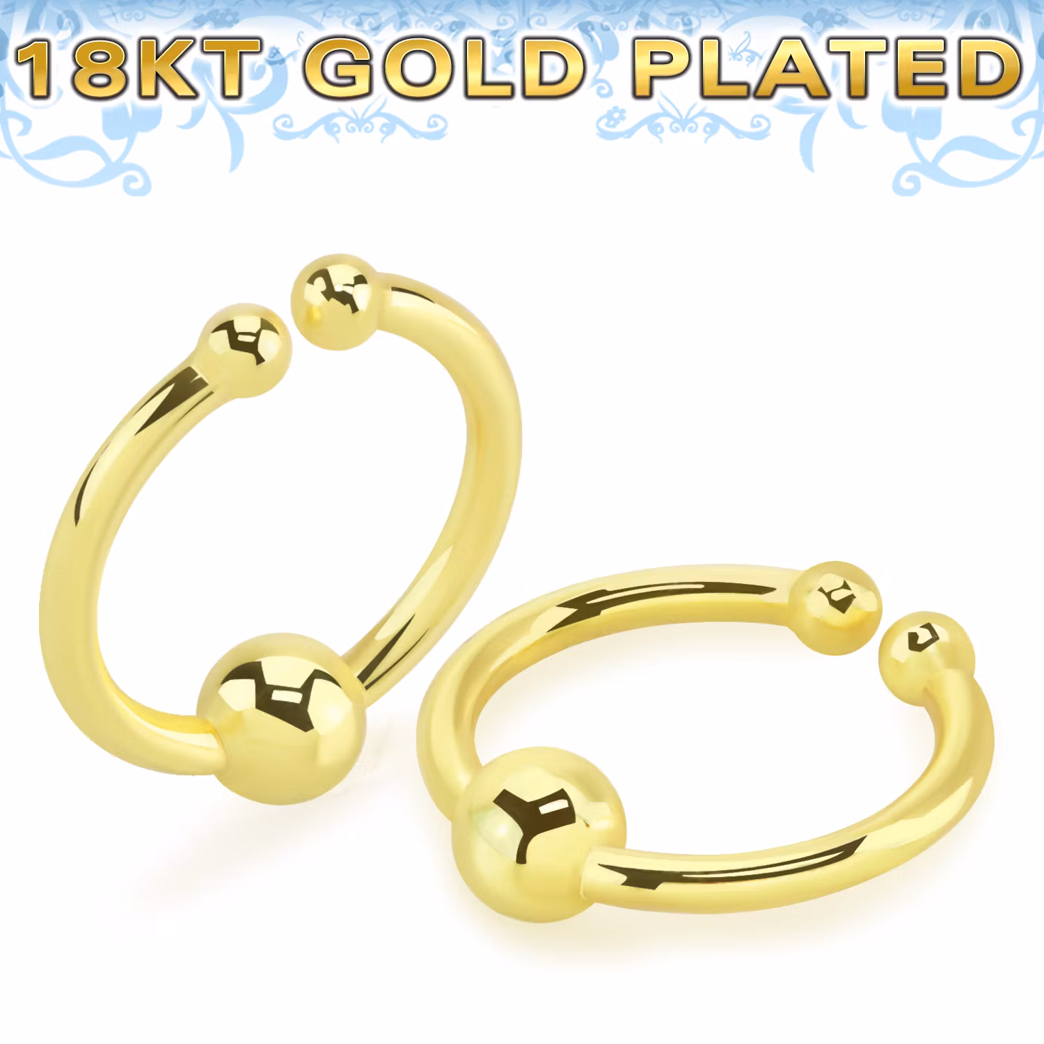 Fake ring / septum piercing i guldpläterad 925 silver med kula