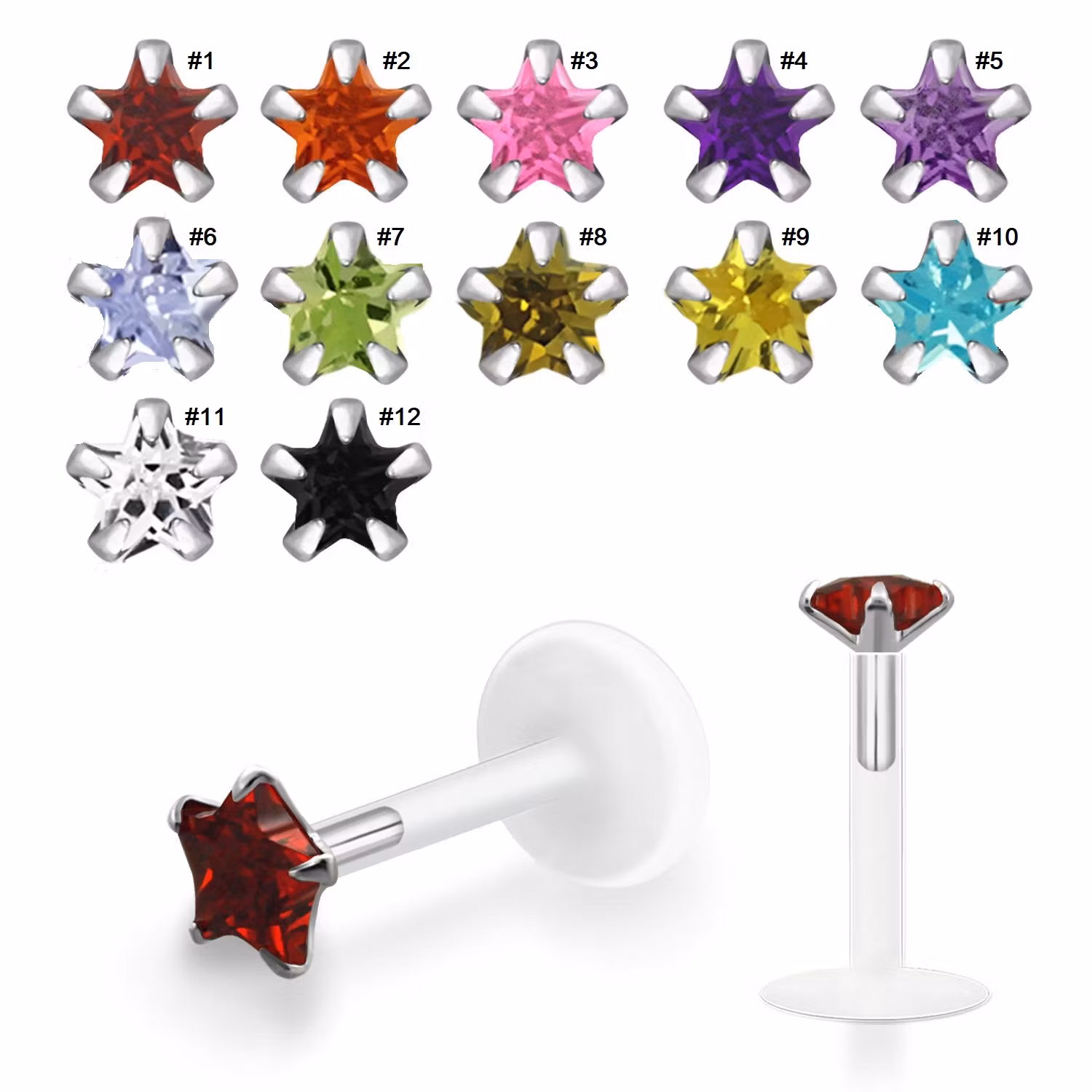 BIO-Flex Labret / Monroe 1.2mm - 3mm stjärnformad cubic zirconia
