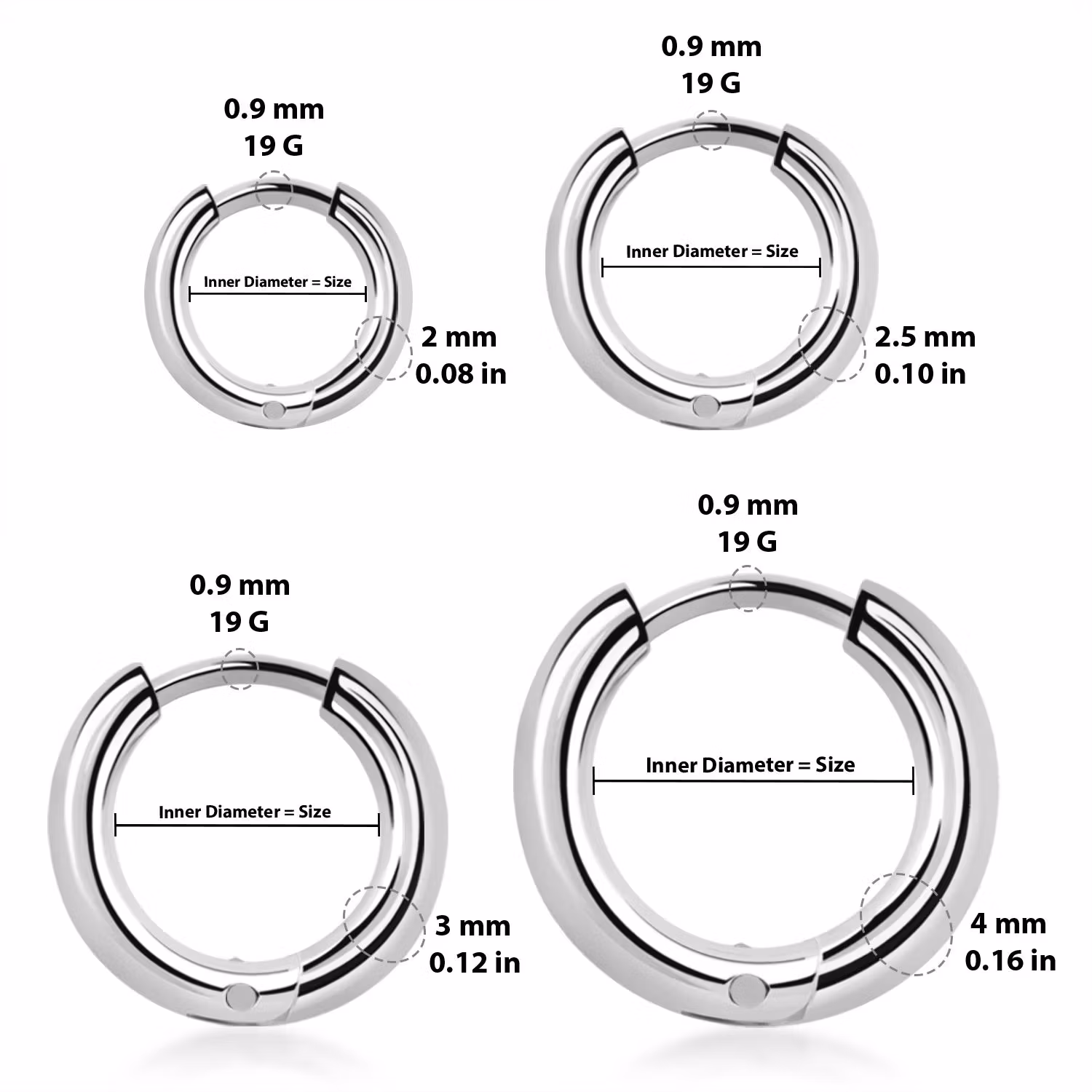 Hoop huggie / creoler i kirurgiskt stål (par)