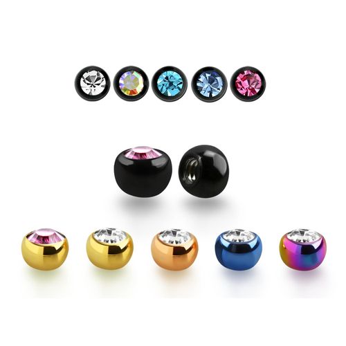 PVD-Pläterad Lös kula 2.5mm diameter 1.2mm gänga med crystal (lös del)