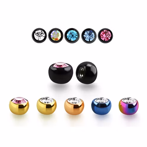 PVD-Pläterad Lös kula 2.5mm diameter 1.2mm gänga med crystal (lös del)