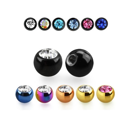 PVD-Pläterad Lös kula 5mm diameter 1.6mm gänga med crystal (lös del)