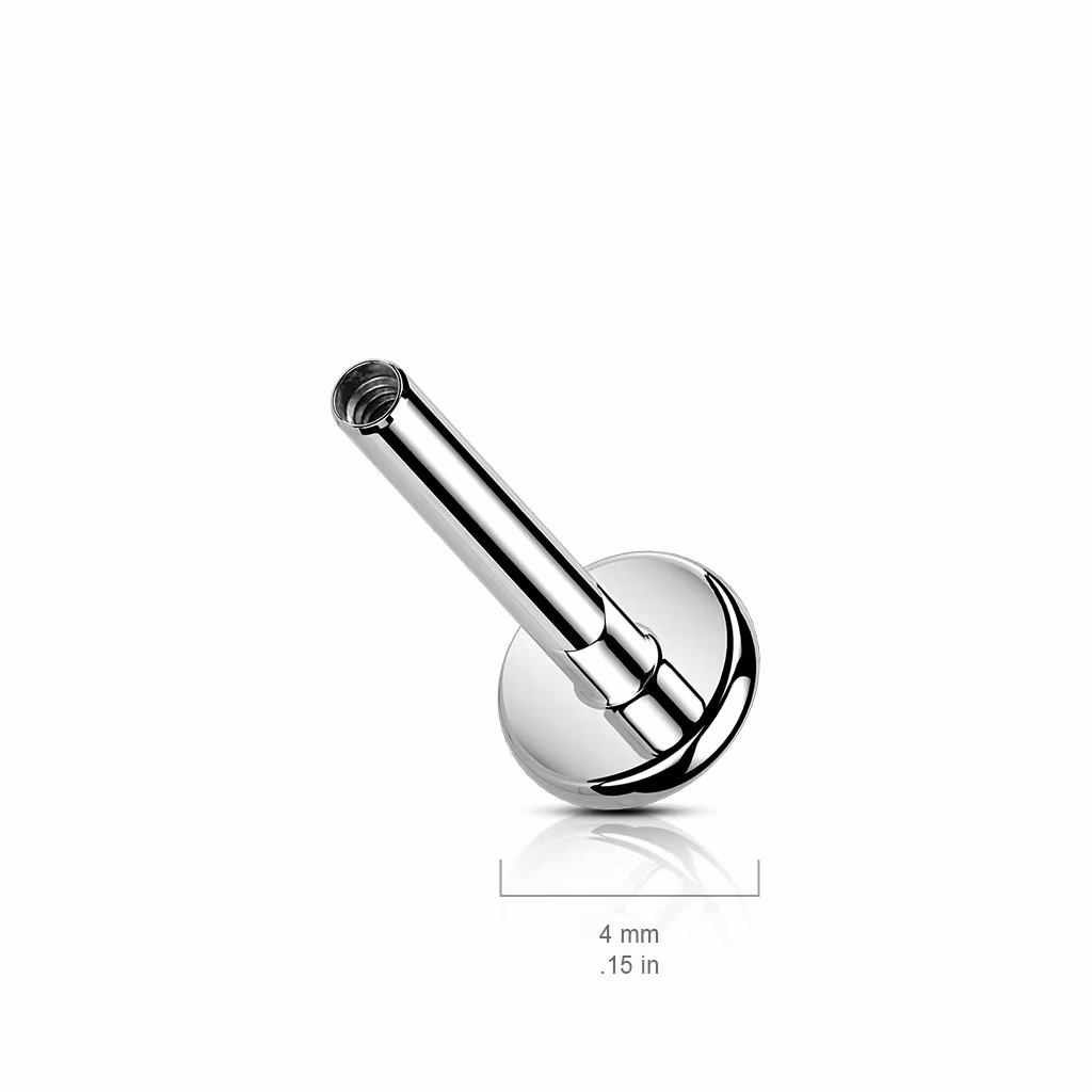 Invändigt gängad labret i titanium med 4mm bas (lös del)